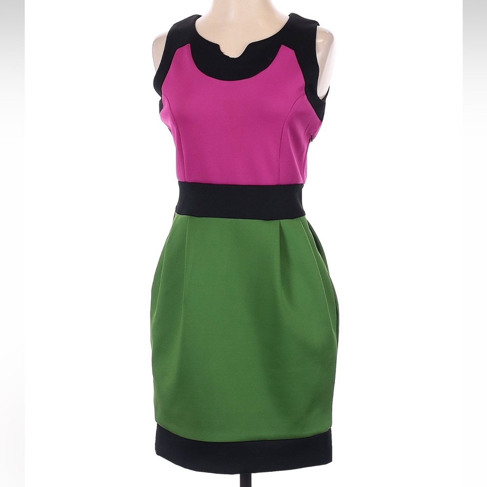 BCBGMAXAZRIA Pink & Green Color-block Sleeveless Dress Cocktail Party Size XS